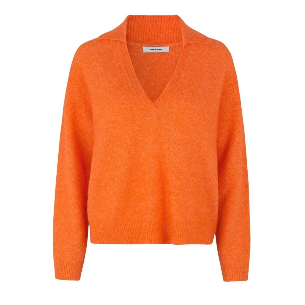Oval Square Fab Polo Knit Sweater Mandarin Orange Alpaca Wool S
